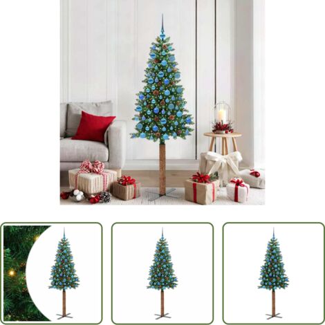 vidaXL Decoración navideña -  Árbol de Navidad Delgado con 300 LED con soporte Verde 180 cm