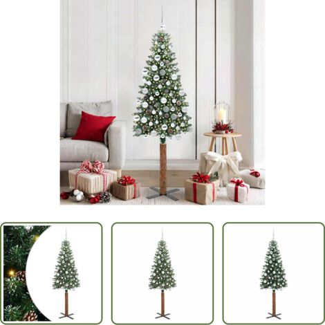 vidaXL Decoración navideña -  Árbol de Navidad Delgado con 300 LED con soporte Verde 180 cm