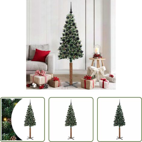 vidaXL Decoración navideña -  Árbol de Navidad Delgado con 300 LED con soporte Verde 180 cm