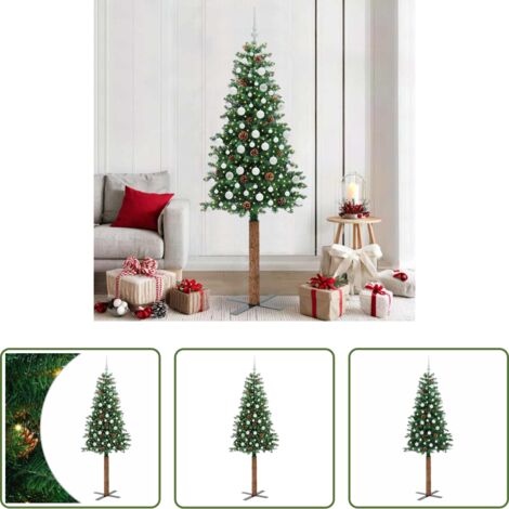 vidaXL Decoración navideña -  Árbol de Navidad Delgado con 300 LED con soporte Verde 210 cm
