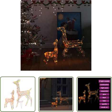 vidaXL Decoración navideña -  Familia de renos de Navidad acrílico 160 LEDs de colores