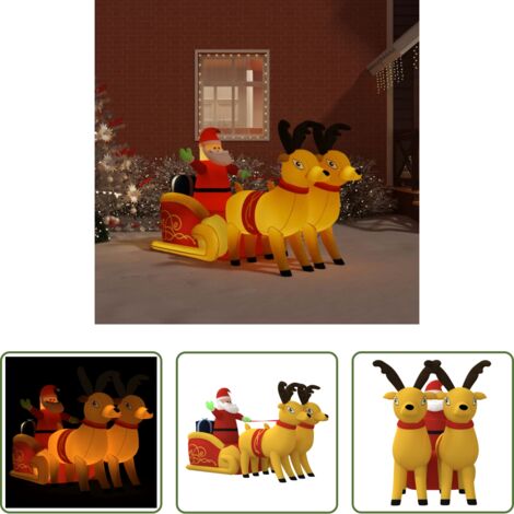 vidaXL Decoración navideña -  Papá Noel y renos de Navidad inflables con LED 130 cm