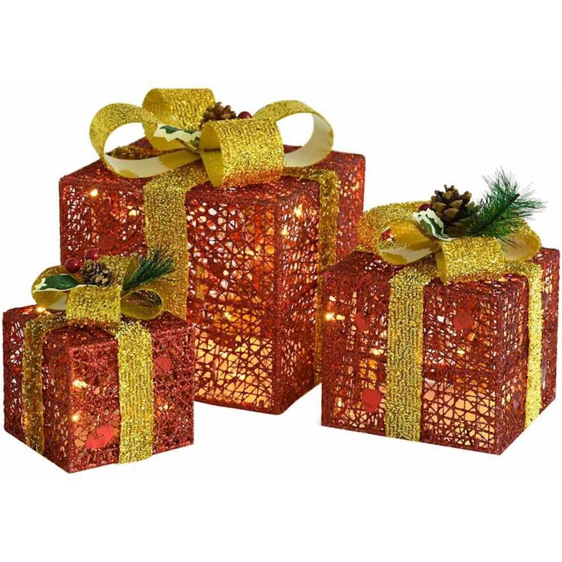 Decorative Christmas Gift Boxes 3 Pcs Red Outdoor Indoor Vidaxl
