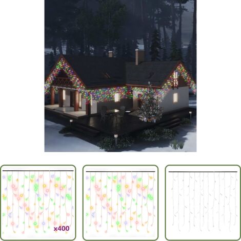 vidaXL Decorazione natalizia -  Luci a Ghiaccioli a LED 10 m 400 LED Colorati 8 Funzioni
