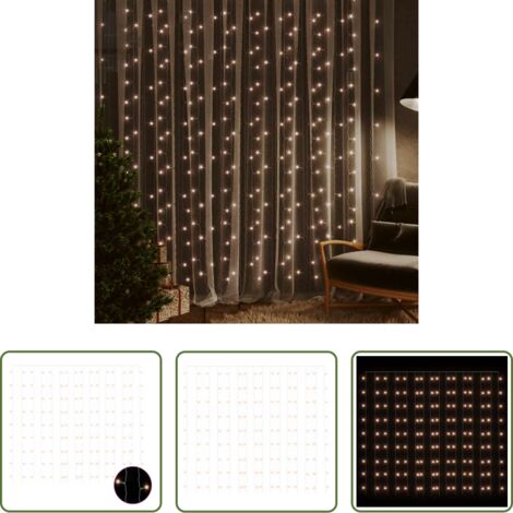 vidaXL Decorazione natalizia -  Tenda Luci a Ghiaccioli 3x3m 300 LED Bianco Caldo 8 Funzioni