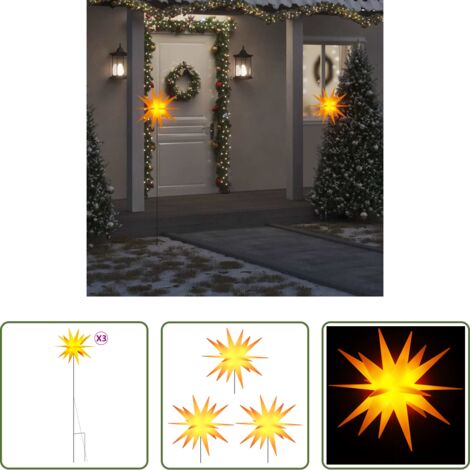 vidaXL Decorazioni natalizie -  Luci di Natale con Picchi e LED 3 pz Pieghevoli Gialle 57 cm