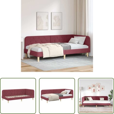 vidaXL Design a L -  Cornice del letto ad angolo Rosso Vino 90 x 200 cm Tessuto