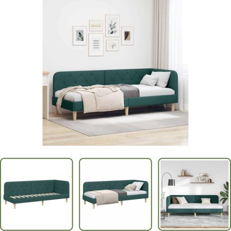 vidaXL Design a L -  Cornice del letto ad angolo Verde Scuro 80 x 200 cm Tessuto
