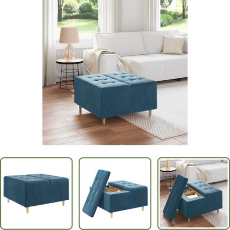 vidaXL Design elegante -  Pouf contenitore con cuscino Blu 80 x 80 x 45 cm Velluto