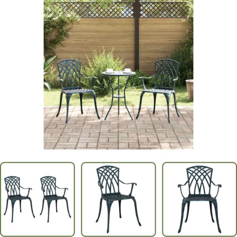 vidaXL Design elegante -  Sedia da Giardino 2 pcs Verde 53 x 51 x 88,5cm Alluminio
