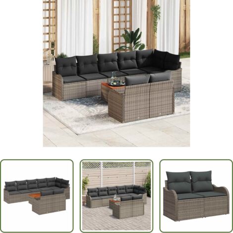vidaXL Design esterno -  Set Divano da Giardino 9 pcs Grigio polyrattan