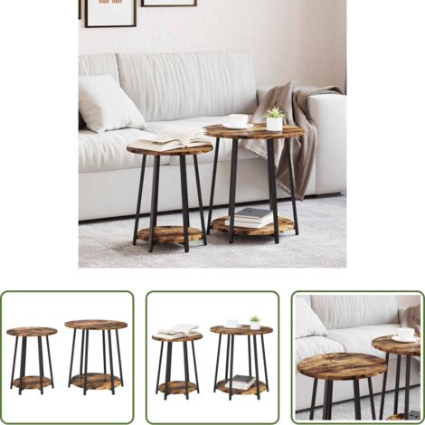 vidaXL Design industriale -  Set tavolini con lo scaffale 2 pcs Rovere Affumicato e Nero