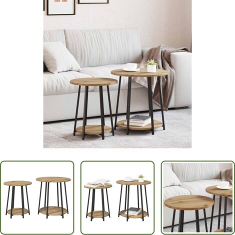 vidaXL Design industriale -  Set tavolini con lo scaffale 2 pcs Rovere Artigianale e Nero