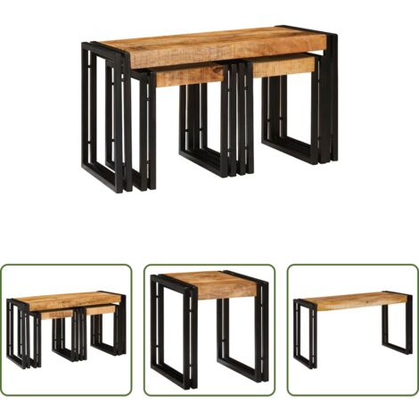 vidaXL Design industriale -  Tavolo Nesting 3 pcs Legno di mango massello e metallo