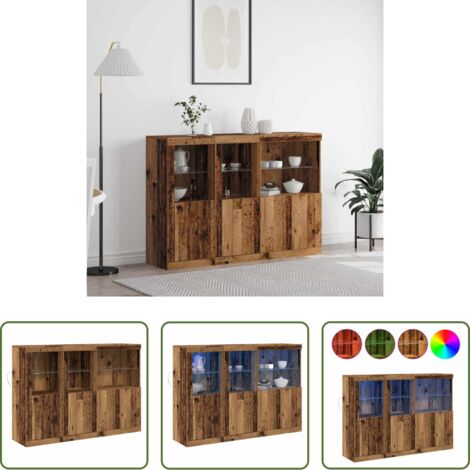 vidaXL Design moderno -  Madia LED Legno vecchio 142,5 x 37 x 100 cm Legno multistrato