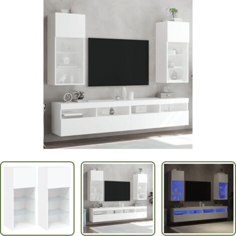 vidaXL Design moderno -  Mobili Porta TV con Luci LED 2 pz Bianchi 40,5x30x90 cm