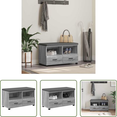 vidaXL Design moderno -  Panca per ingresso con cuscino Sonoma grigia 80 x 38 x 46 cm