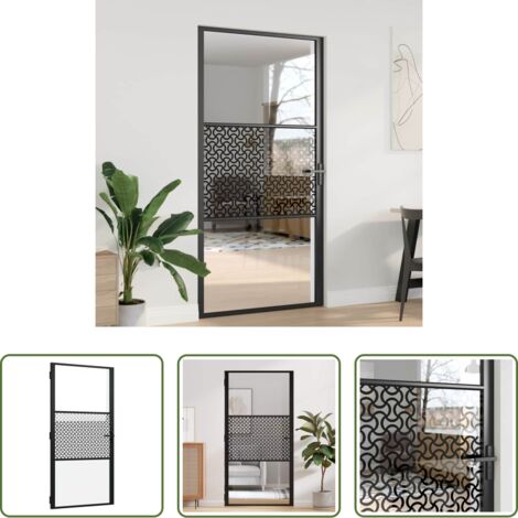 vidaXL Design moderno -  Porta in vetro Traforo Nero 76 x 3.5 x 201.5 cm Alluminio