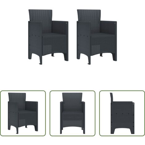 vidaXL Design moderno -  Sedia da Giardino 2 pcs Antracite 53 x 49 x 85 cm Polipropilene