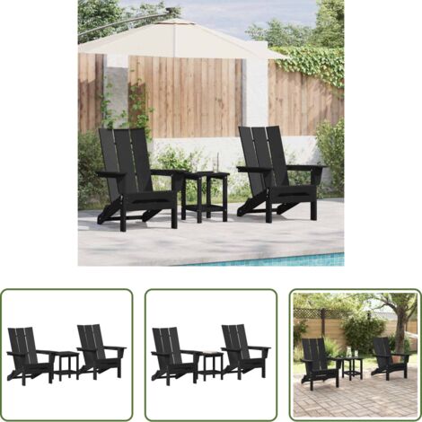 vidaXL Design moderno -  Sedia da Giardino 3 pcs Nero 80.5 x 74.5 x 92 cm Polietilene