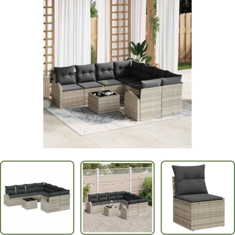 vidaXL Design moderno -  Set di divani 9 pcs Grigio chiaro e grigio scuro polyrattan