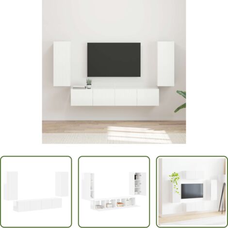 vidaXL Design moderno -  Set di Mobiletto da TV a Parete 4 pcs Bianco Lucido