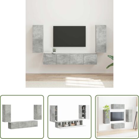 vidaXL Design moderno -  Set di Mobiletto da TV a Parete 4 pcs Grigio cemento