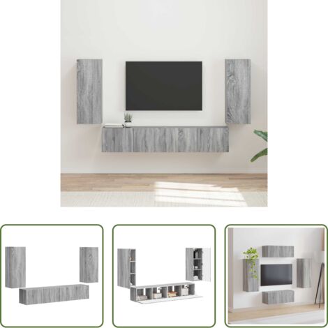 vidaXL Design moderno -  Set di Mobiletto da TV a Parete 4 pcs Grigio Sonoma
