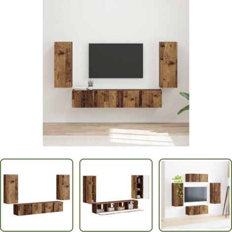 vidaXL Design moderno -  Set di Mobiletto da TV a Parete 4 pcs Legno vecchio