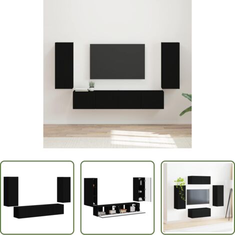 vidaXL Design moderno -  Set di Mobiletto da TV a Parete 4 pcs Nero Legno multistrato