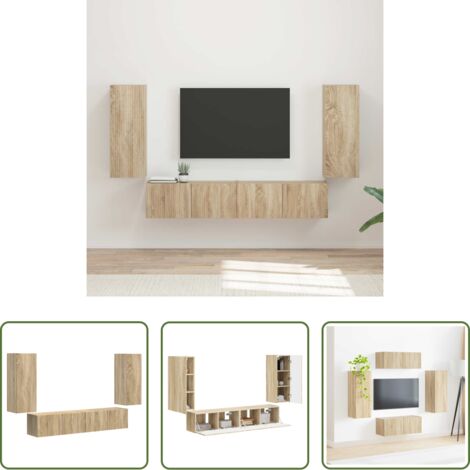 vidaXL Design moderno -  Set di Mobiletto da TV a Parete 4 pcs Rovere Sonoma