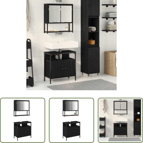 vidaXL Design moderno -  Set di mobili per il bagno 2 pcs Nero Legno multistrato