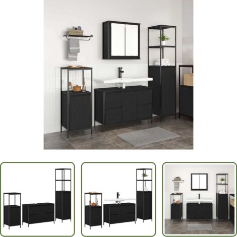 vidaXL Design moderno -  Set di mobili per il bagno 3 pcs Rovere Nero Legno multistrato