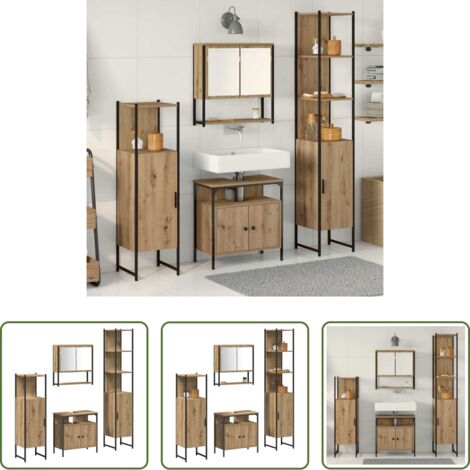 vidaXL Design moderno -  Set di mobili per il bagno con porta 4 pcs rovere artigianale