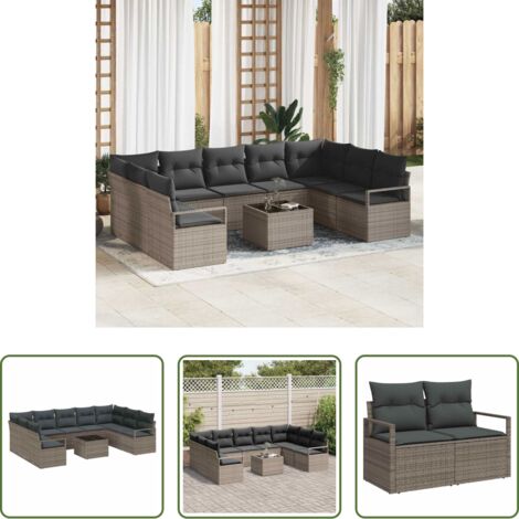vidaXL Design moderno -  Set Divano da Giardino 10 pcs Grigio chiaro polyrattan