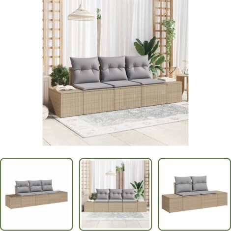 vidaXL Design moderno -  Set Divano da Giardino 3 pcs Beige e Grigio Chiaro polyrattan