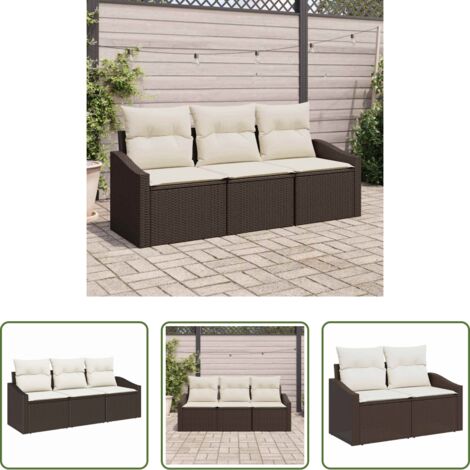 vidaXL Design moderno -  Set Divano da Giardino 3 pcs Marrone e bianco polyrattan