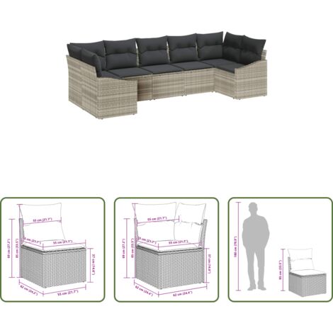 vidaXL Design moderno -  Set Divano da Giardino 7 pcs Grigio chiaro polyrattan