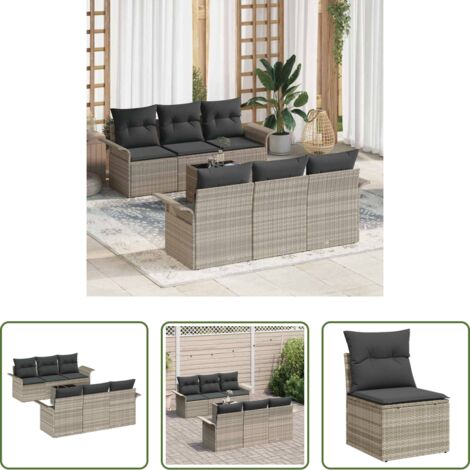 vidaXL Design moderno -  Set Divano da Giardino 7 pcs Grigio chiaro polyrattan