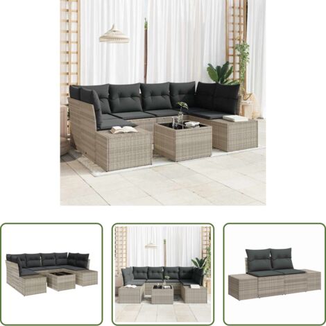 vidaXL Design moderno -  Set Divano da Giardino 7 pcs Grigio chiaro polyrattan