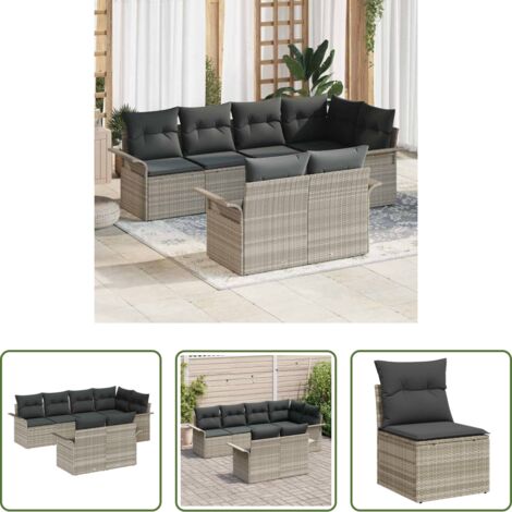 vidaXL Design moderno -  Set Divano da Giardino 7 pcs Grigio chiaro polyrattan