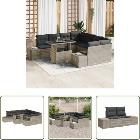 vidaXL Design moderno -  Set Divano da Giardino 9 pcs Grigio chiaro e grigio scuro