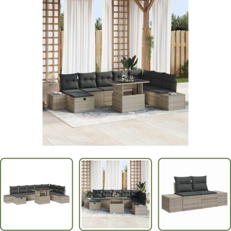 vidaXL Design moderno -  Set Divano da Giardino 9 pcs Grigio chiaro polyrattan