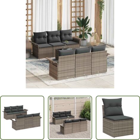 vidaXL Design moderno -  Set Divano da Giardino con cuscino 7 pcs Grigio polyrattan
