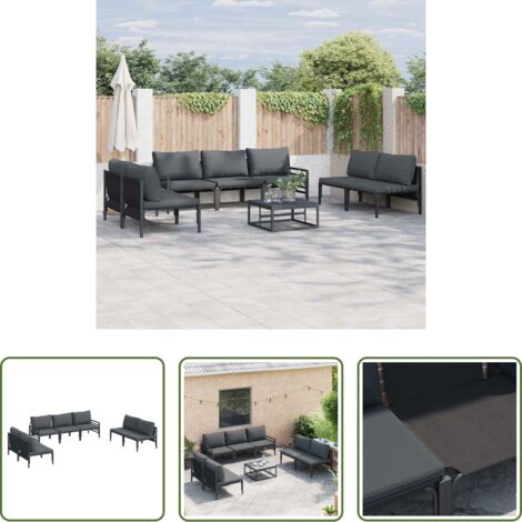 vidaXL Design moderno -  Set Divano da Giardino con cuscino 7 pcs Nero Acciaio