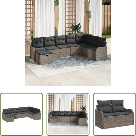 vidaXL Design moderno -  Set Divano da Giardino con cuscino 8 pcs Grigio polyrattan