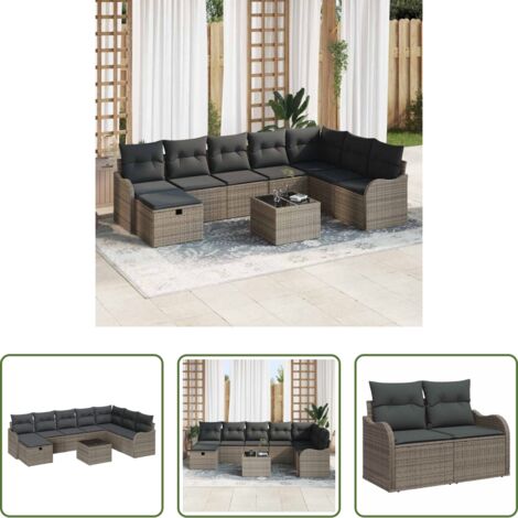 vidaXL Design moderno -  Set Divano da Giardino con cuscino 9 pcs Grigio Poly Rattan