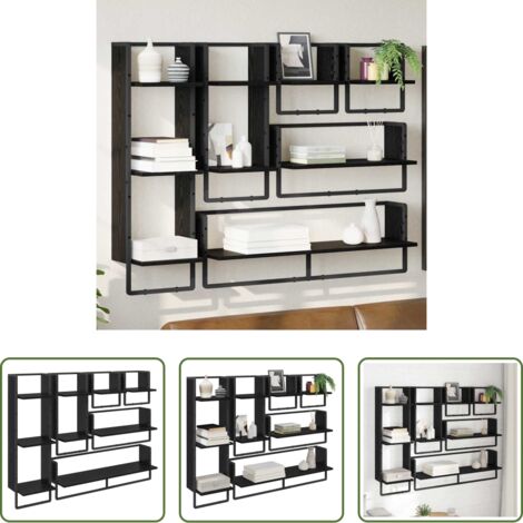 vidaXL Design moderno -  Set mensole da parete 6 pcs Rovere Nero 100 x 25 x 30 cm