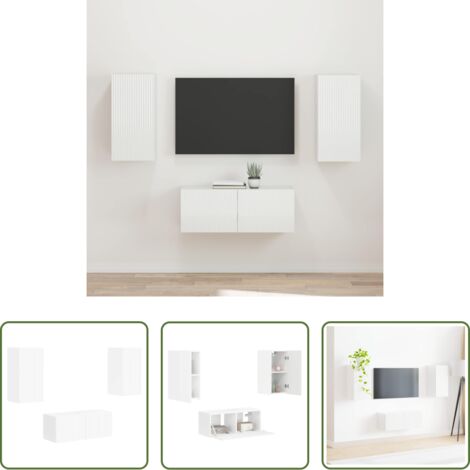 vidaXL Design moderno -  Set mobile TV 2 pcs Bianco Lucido Legno multistrato