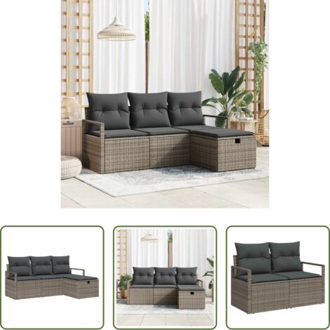 vidaXL Design modulare -  Set di divani con cuscino 4 pcs Grigio polyrattan